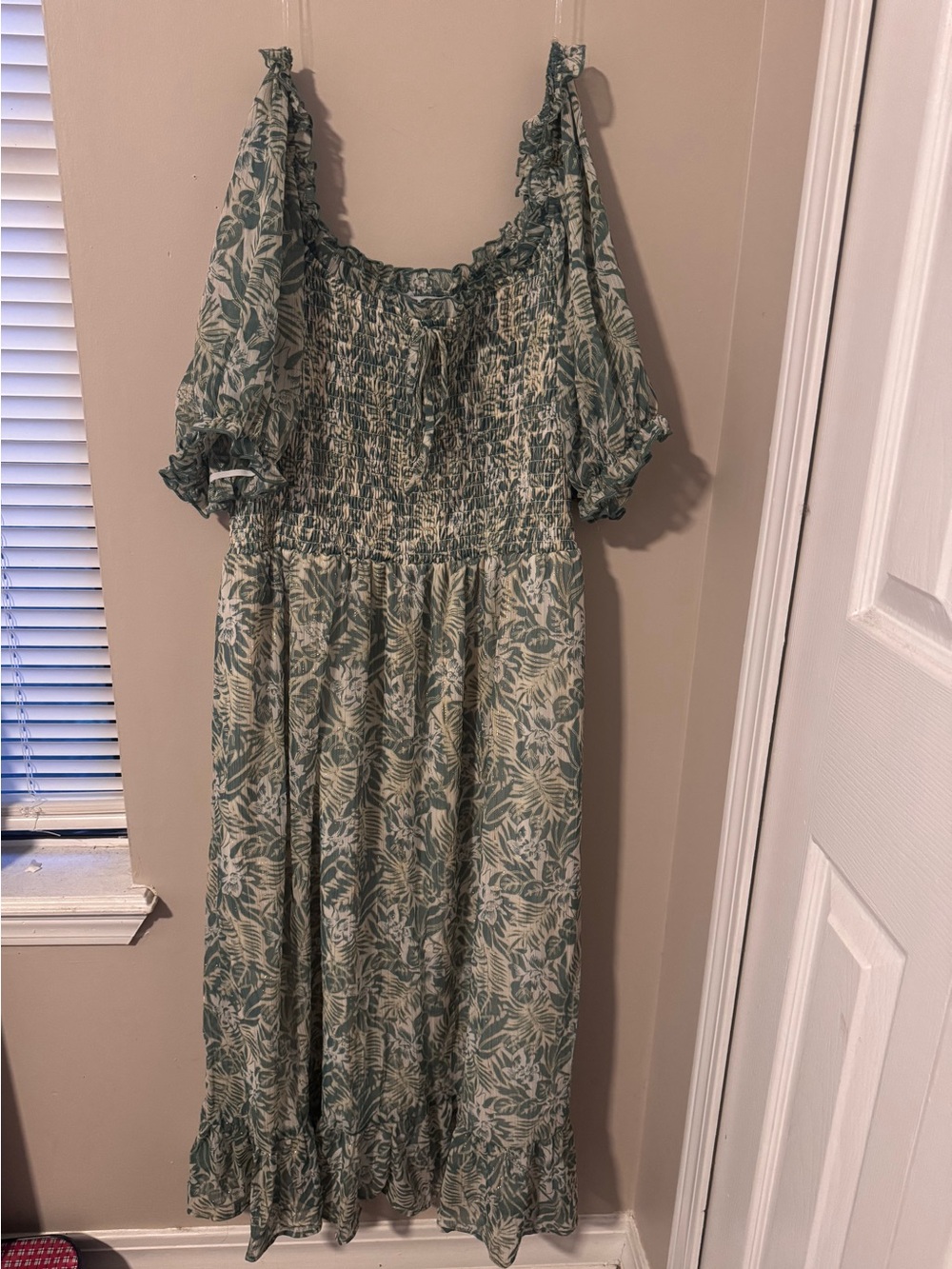 Mimi Chica Off The Shoulder Smocked Maxi Dress Plus Size 2X Green Boho